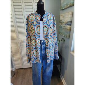 Colorful Top / shacket XL Bright Geometric Blue Jones NY